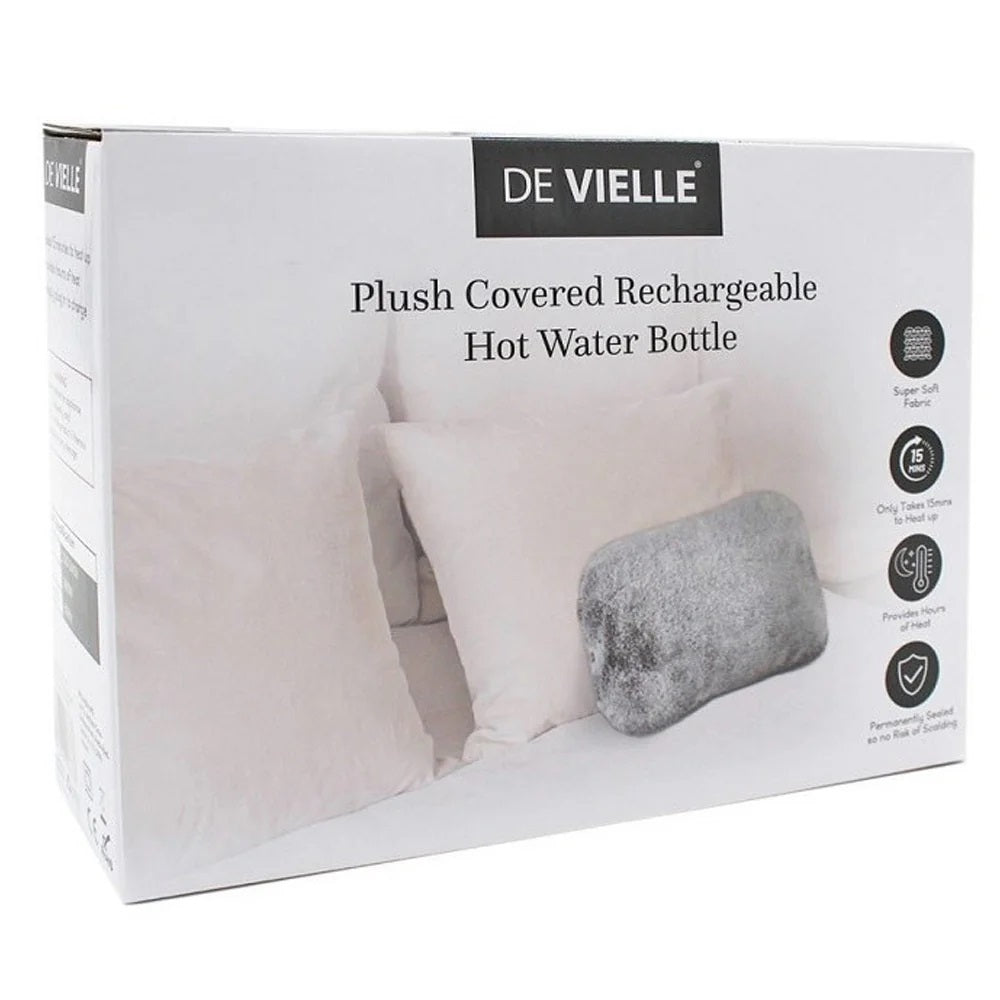 De Vielle Plush Rechargeable Electric Hot Water Bottle - Grey