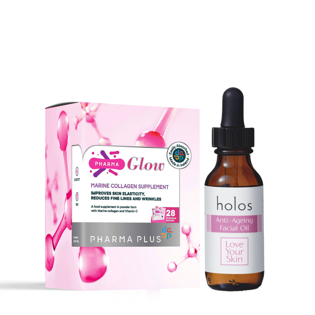 PharmaGlow Collagen & Holos Anti-Ageing Facial Oil Bundle