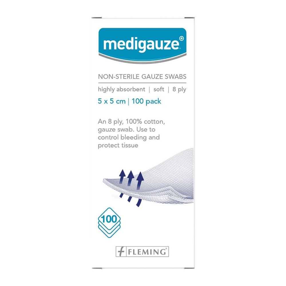 Medicare Medigauze Non-Sterile Gauze Swabs 8Ply 100 Pack