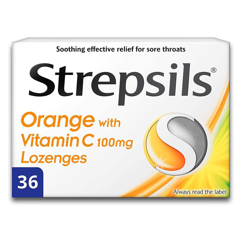 Strepsils Orange With Vitamin C Lozenges 36 Lozenges