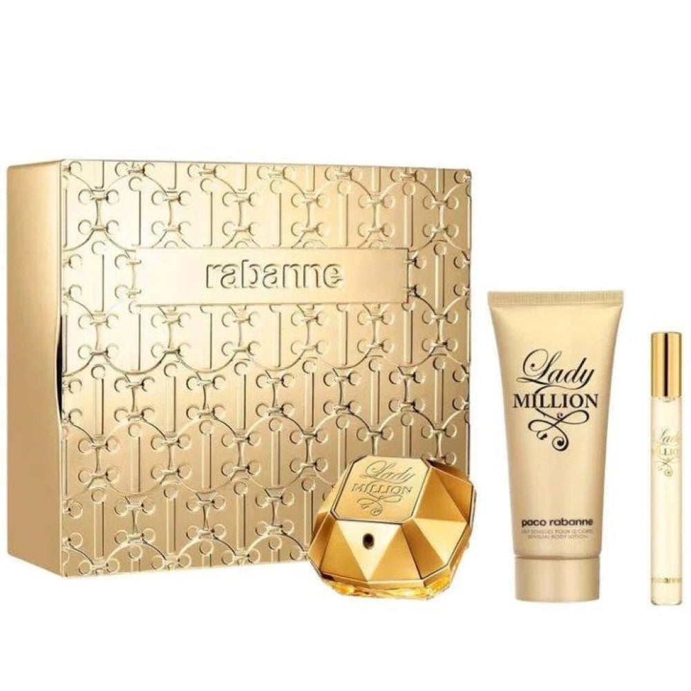 Paco Rabanne Lady Million 80ml Eau De Parfum 3 Piece Gift Set