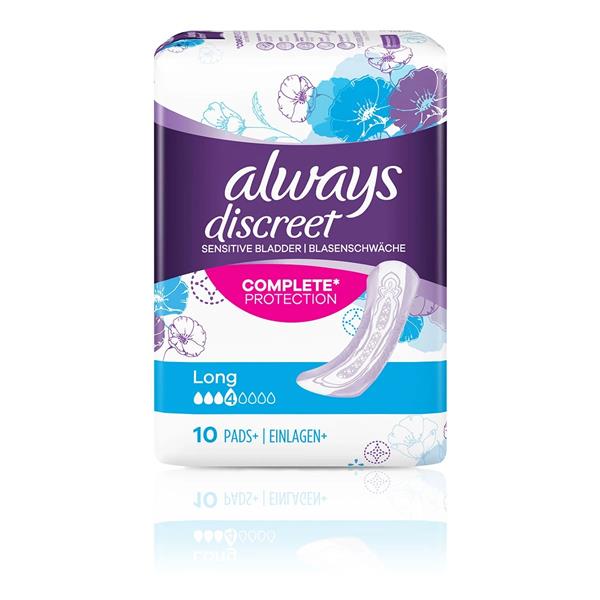 Always-Discreet-Incontinence-Pads-Long-10-Pack