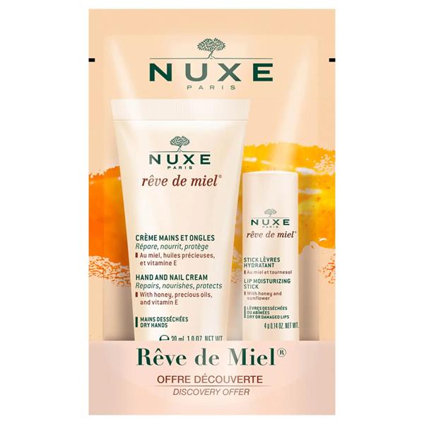 Nuxe-Reve-de-Miel-Hand-Cream-30ml-with-Reve-de-Miel-Lip-Stick-4g-Bundle