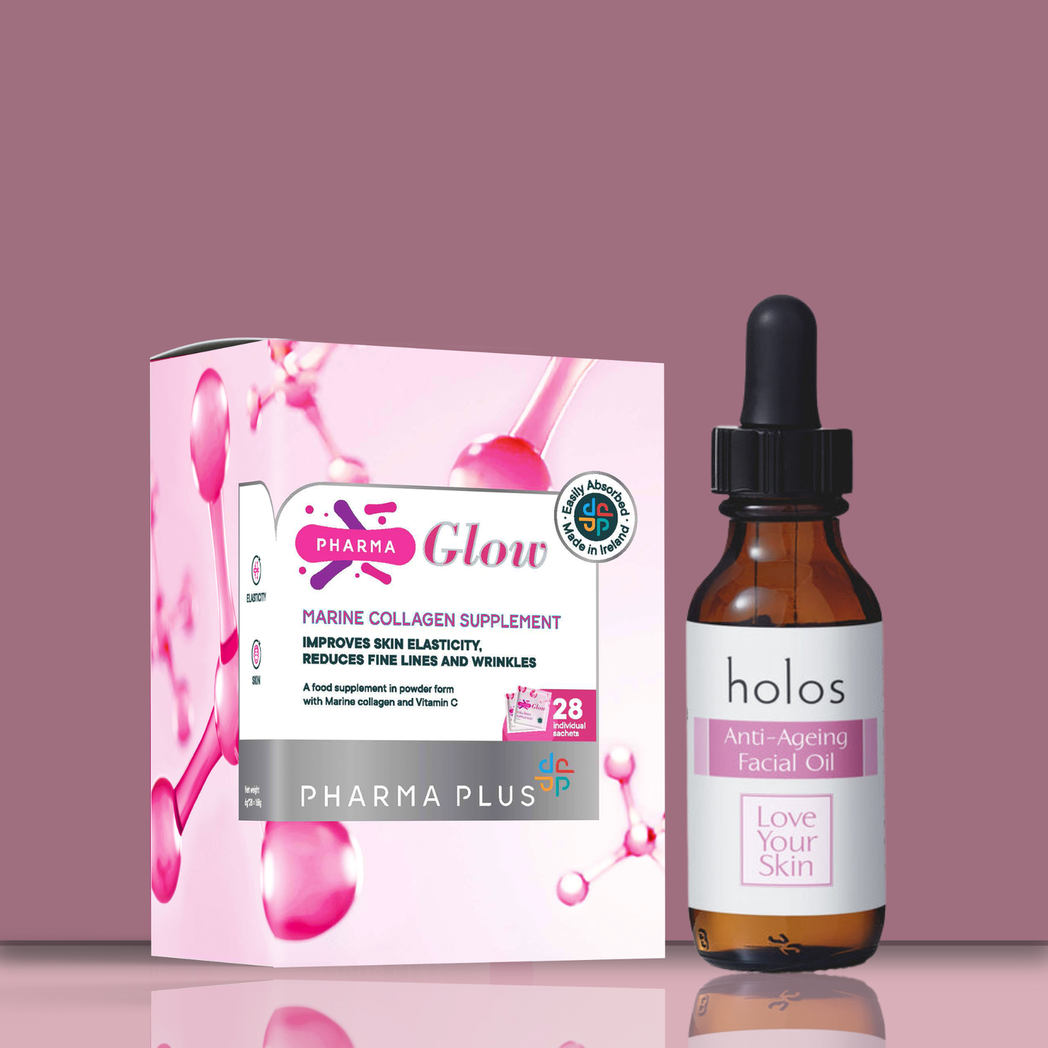 PharmaGlow Collagen & Holos Anti-Ageing Facial Oil Bundle