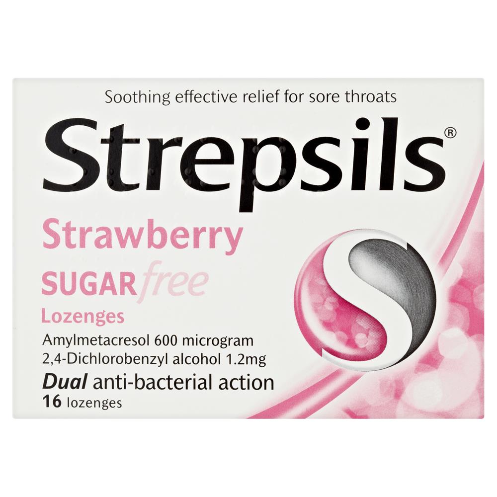 Strepsils Strawberry Sugar Free 16 Lozenges